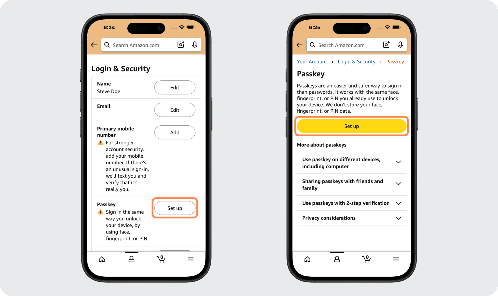 Open Your Amazon Passkey Settings