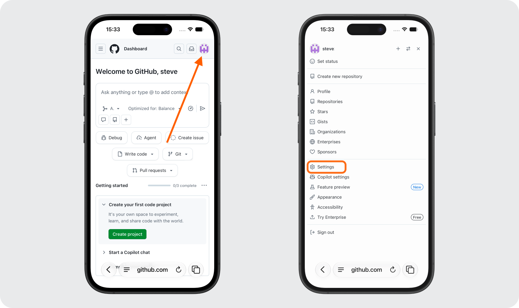 Open Your GitHub Account Settings
