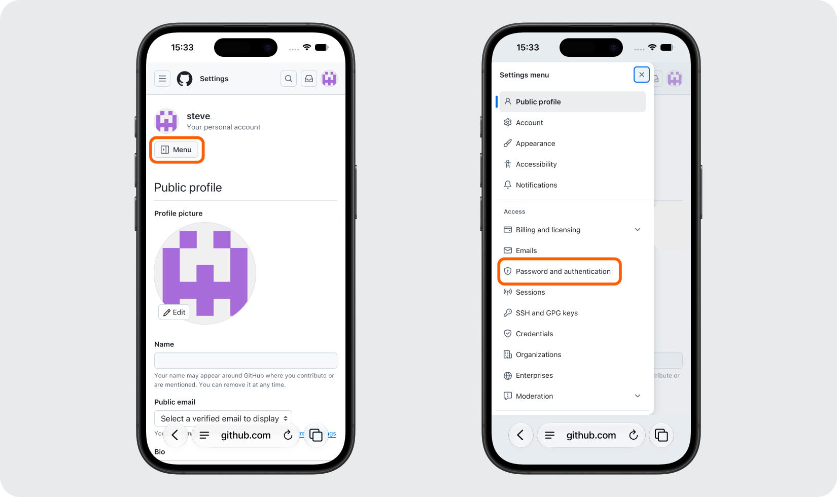 Open Your GitHub Security Settings