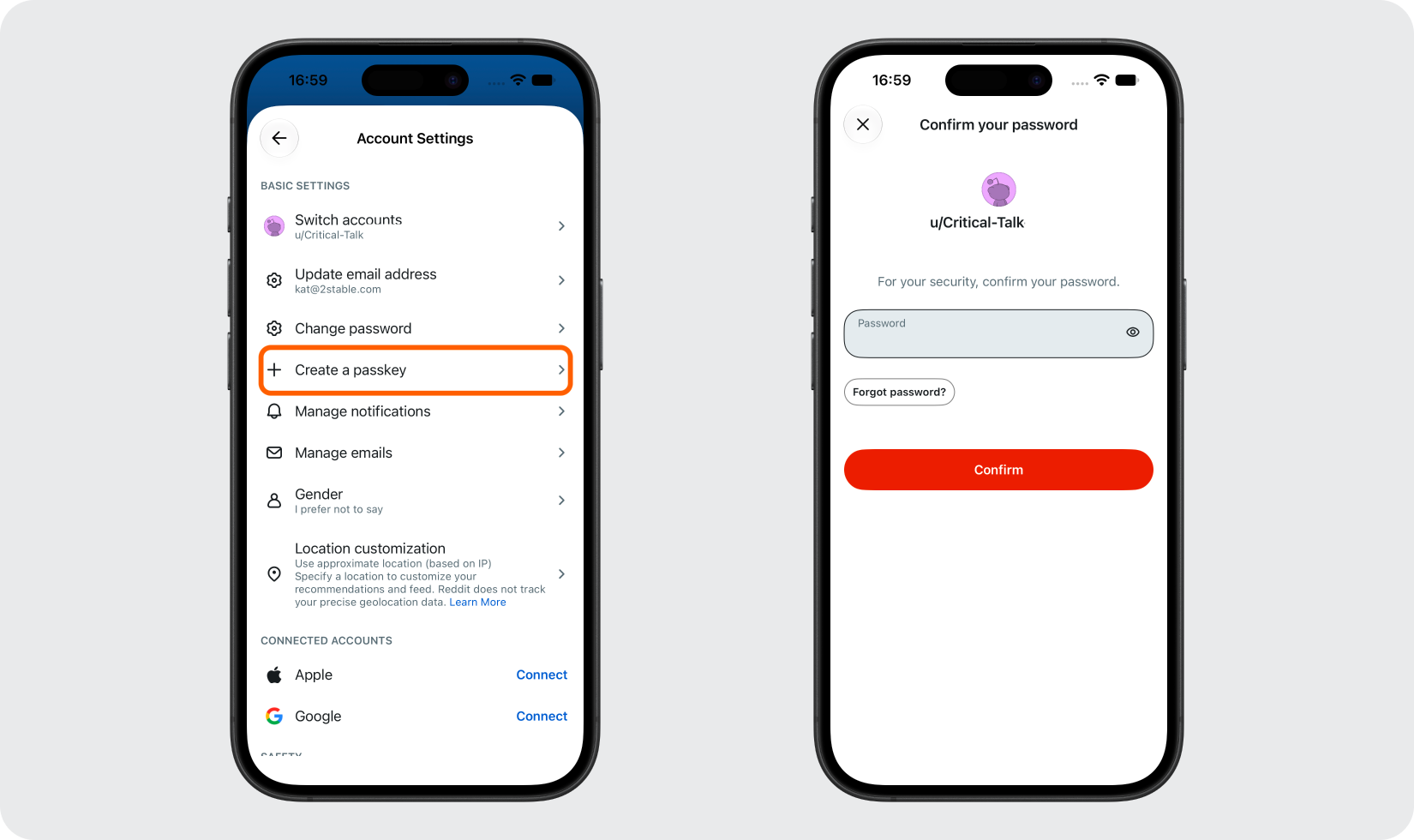 Open Your Reddit Passkey Settings