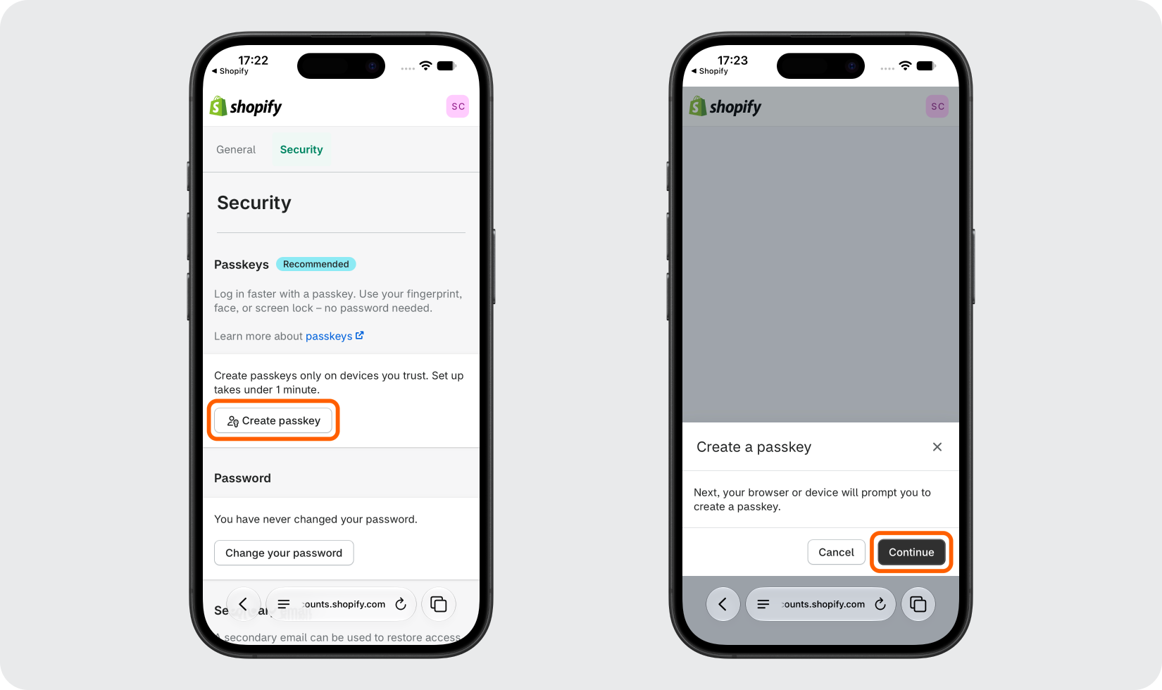 Open Your Shopify Passkey Settings