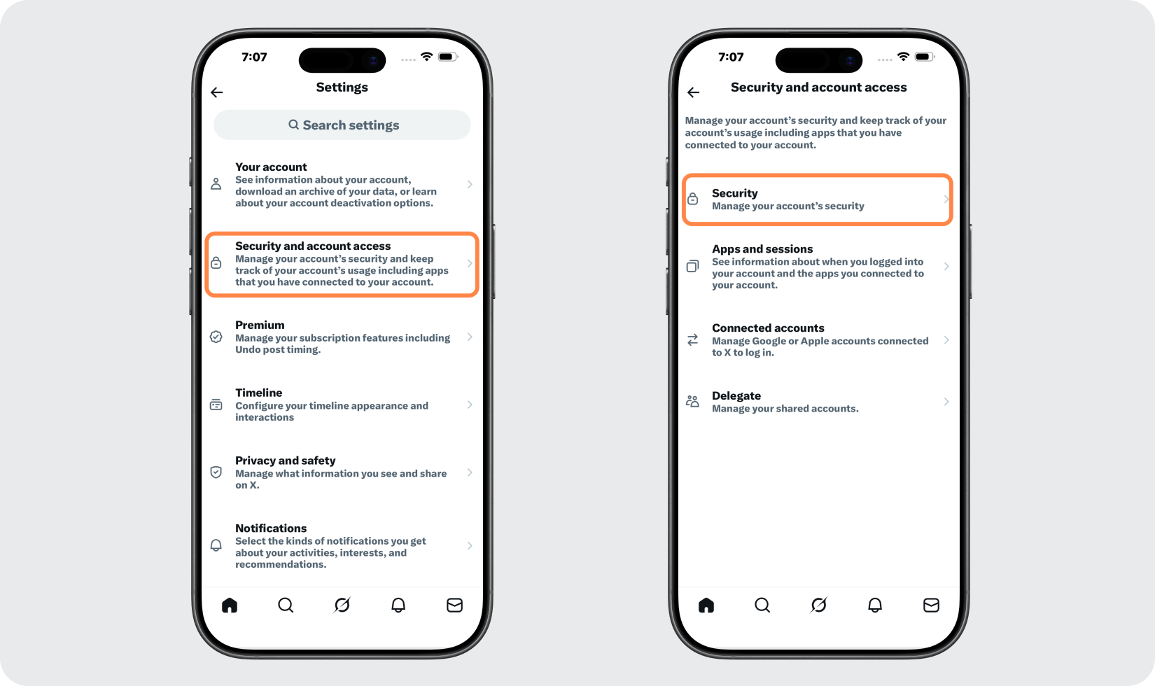 Open Your X Security Settings